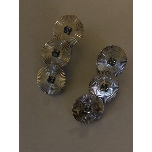 Vintage Signed CORO Rare Blue Rhinestones Silver Tone Metal Clip Earrings - Picture 5 of 7